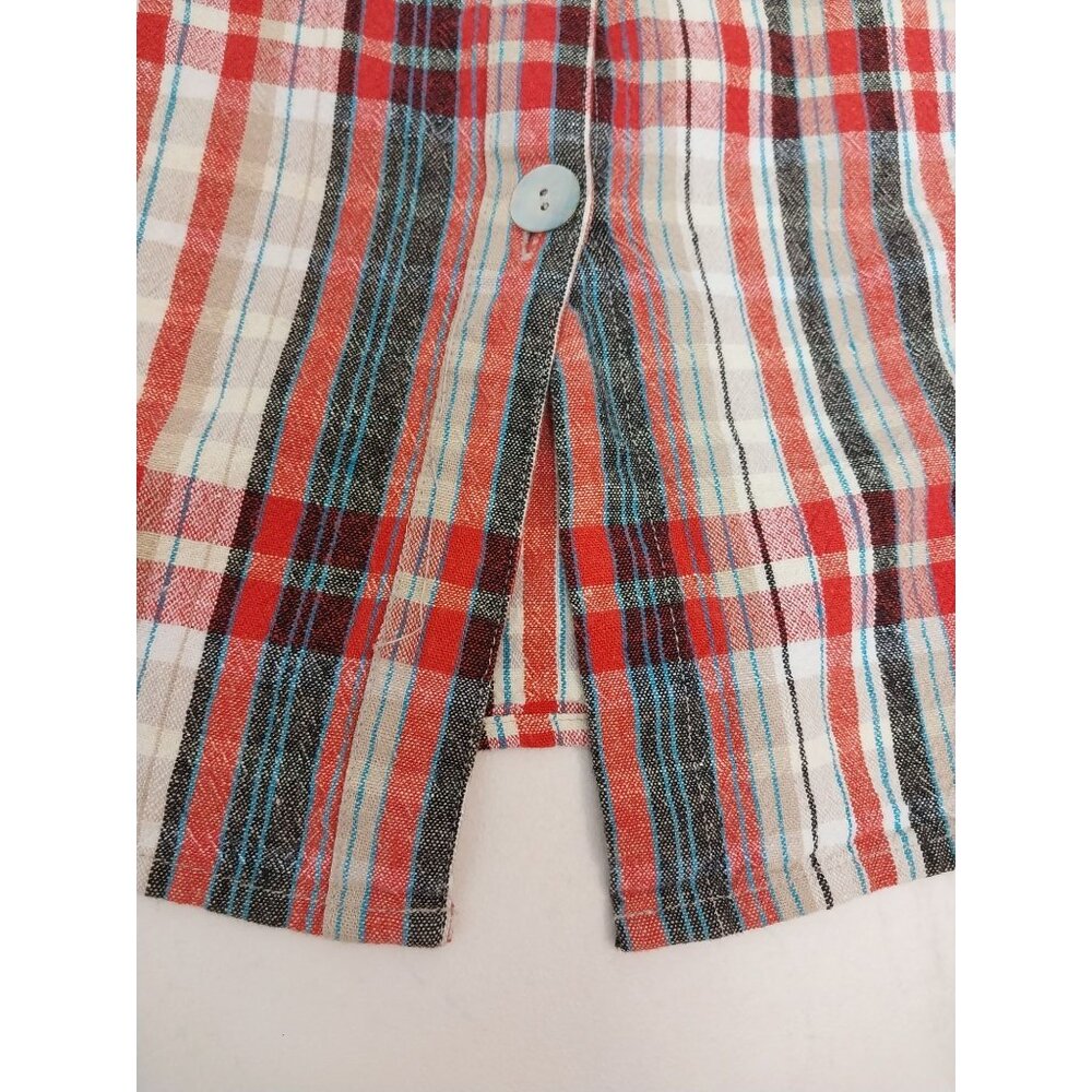 VTG White Stag Linen Blend Casual Button Up Plaid Dress Women's Size 16W - Picture 7 of 12